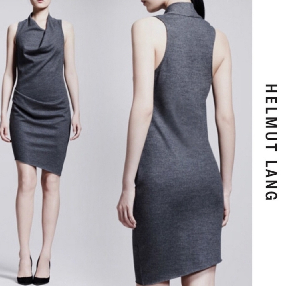 HELMUT LANG Sonar Grey Asymmetrical 100% Wool Sleeveless Dress Women's Size XS - Picture 1 of 16